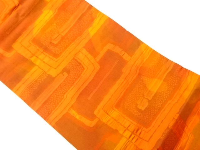 リサイクル　ふくれ織手織り紬変わり色紙に抽象模様織出し名古屋帯